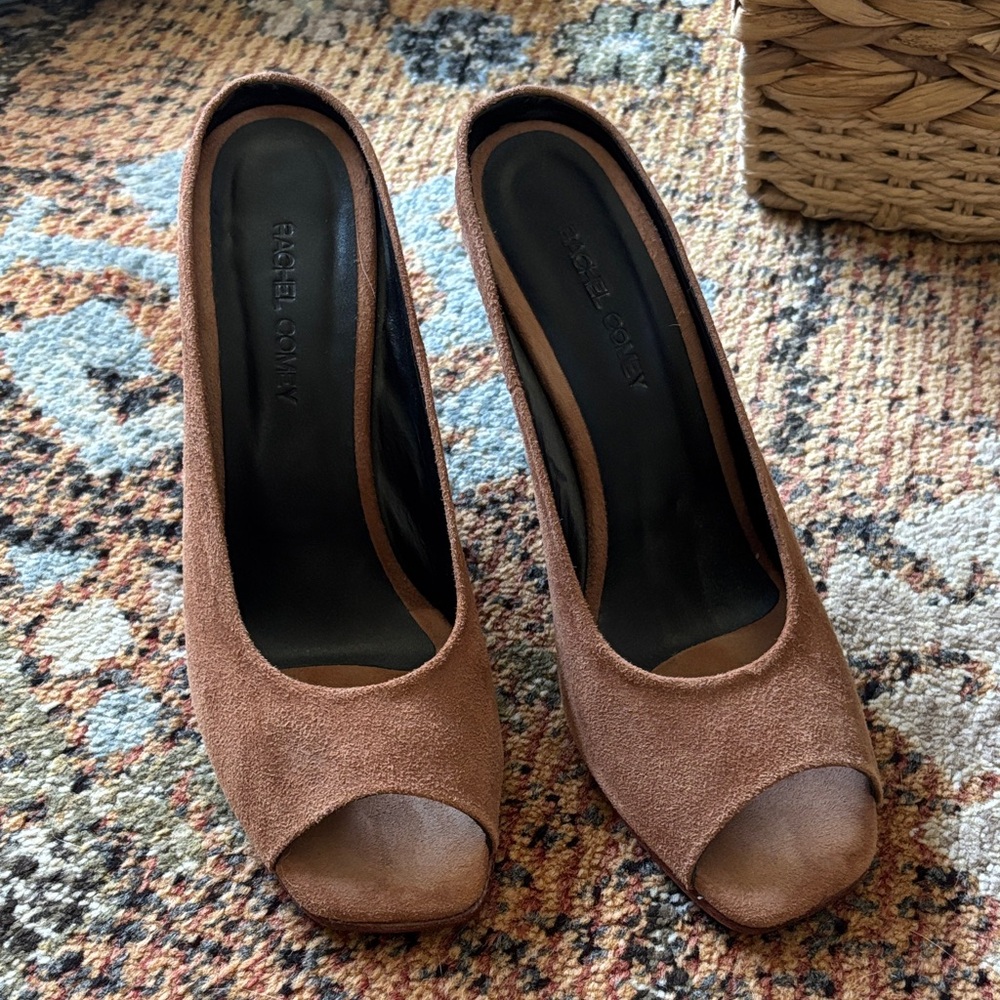 Rachel Comey Tan Suede Peep Toe Heels